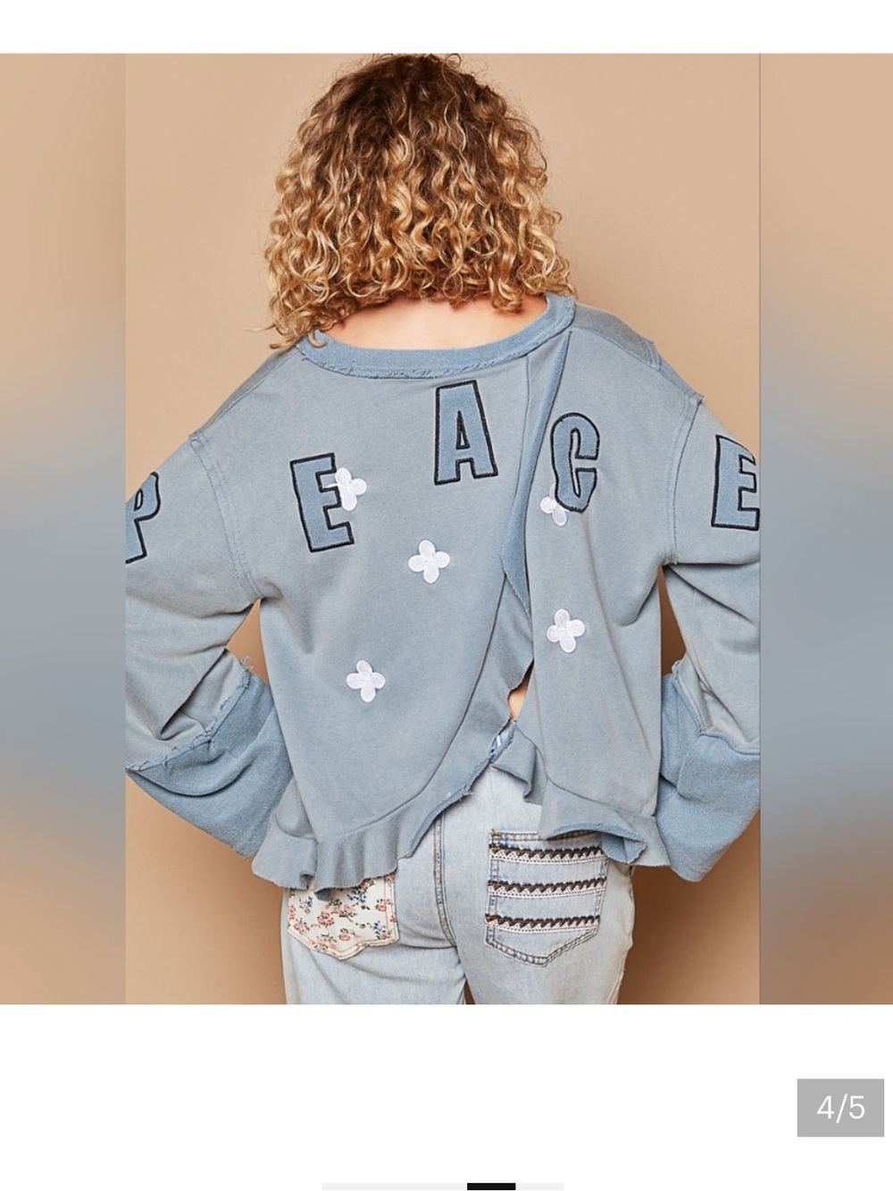 POL Peace boutique Blue Patchwork Embroidered V-Neck open Back  slouchy top Sm - Picture 3 of 11